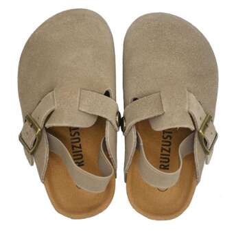 Comfortable Kids Suede Clogs with Adjustable Buckles