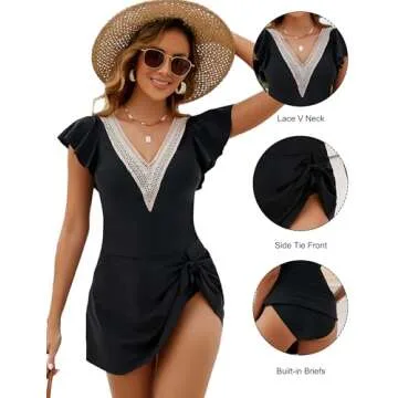 Blooming Jelly Women's Tummy Control Swimsuits One Piece Black Plus Size Bathing Suit Ruffle Retro Swim Dress（Black, Medium