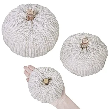 Set of 3 Rustic Beige Faux Pumpkins for Home Decor