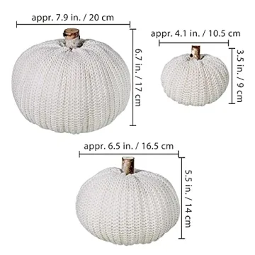 Set of 3 Rustic Beige Faux Pumpkins for Home Decor