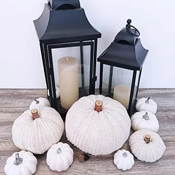 Set of 3 Rustic Beige Faux Pumpkins for Home Decor