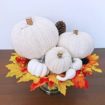 Set of 3 Rustic Beige Faux Pumpkins for Home Decor