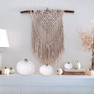 Set of 3 Rustic Beige Faux Pumpkins for Home Decor