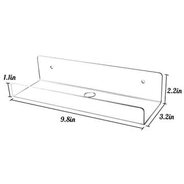 Mocoosy 2 Pack Clear Acrylic Floating Shelf 10'', Invisible Wall Mounted Shelf with Cord Hole, Small...