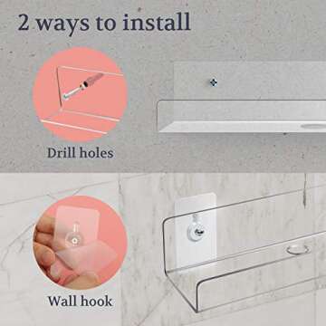 Mocoosy 2 Pack Clear Acrylic Floating Shelf 10'', Invisible Wall Mounted Shelf with Cord Hole, Small Display Ledge Shelves for Smart Speaker/Action Figures, Great for Kids Room Bathroom Display