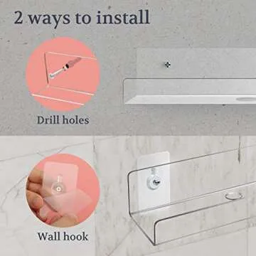 Mocoosy 2 Pack Clear Acrylic Floating Shelf 10'', Invisible Wall Mounted Shelf with Cord Hole, Small Display Ledge Shelves for Smart Speaker/Action Figures, Great for Kids Room Bathroom Display