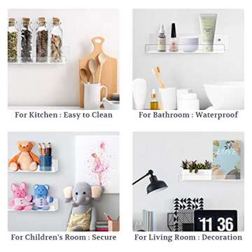 Mocoosy 2 Pack Clear Acrylic Floating Shelf 10'', Invisible Wall Mounted Shelf with Cord Hole, Small Display Ledge Shelves for Smart Speaker/Action Figures, Great for Kids Room Bathroom Display