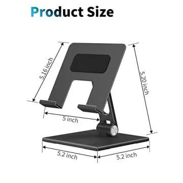 ALASHI Tablet Stand for Desk, Stable Tablet Holder with Heavy and Thickened Metal Base for Large Tablet Device, Multi-Angles Adjustable and Foldable, Universal Supports 4-13.3 Inches Tablet, Black
