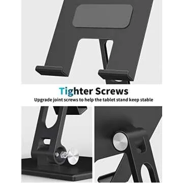 ALASHI Tablet Stand for Desk, Stable Tablet Holder with Heavy and Thickened Metal Base for Large Tablet Device, Multi-Angles Adjustable and Foldable, Universal Supports 4-13.3 Inches Tablet, Black