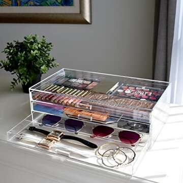 Ikee Design Large Acrylic Jewelry Organizer with 3 Drawers