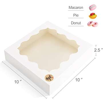 Eupako 10x10x2.5-Cookie-Boxes-with-Window - 15 Pack White-Strawberry-Boxes-Bakery-Pie-Boxes for Pies...