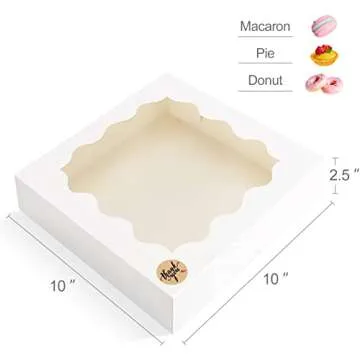 Eupako 10x10x2.5-Cookie-Boxes-with-Window - 15 Pack White-Strawberry-Boxes-Bakery-Pie-Boxes for Pies...