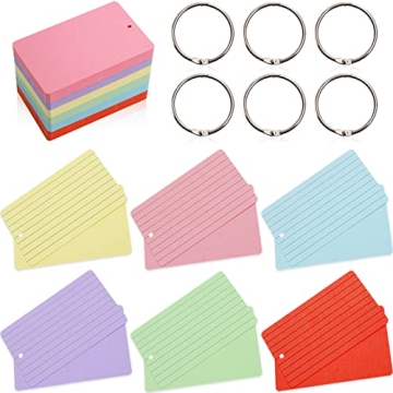 Whaline 300 Pieces Index Cards Rings Punched Flashcard Colorful Lined Dot Note Cards Light Weight St...