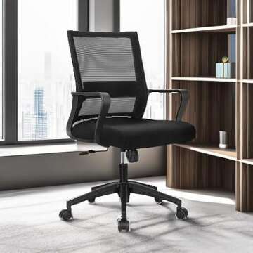 NEO CHAIR Office Desk Chair Ergonomic Mid Back Mesh with Lumbar Support Comfy Cushion Swivel Adjusta...