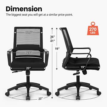 NEO CHAIR Office Desk Chair Ergonomic Mid Back Mesh with Lumbar Support Comfy Cushion Swivel Adjustable Height Gaming Chairs for Home Office (Black)