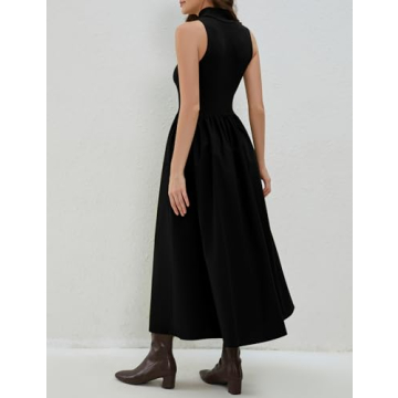 Elegant Lauweion Women's Black Maxi Dress with Pockets