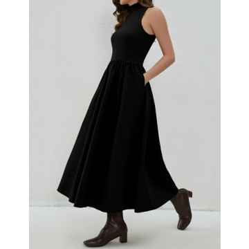 Elegant Lauweion Women's Black Maxi Dress with Pockets