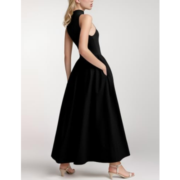 Elegant Lauweion Women's Black Maxi Dress with Pockets