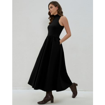Elegant Lauweion Women's Black Maxi Dress with Pockets