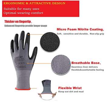 LOCCEF Safety Work Gloves MicroFoam Nitrile Coated-12 Pairs,Seamless Knit Nylon Gloves,Home Improvem...