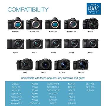 BM Premium 2 Batteries and Dual Bay Charger for Sony ZV-E10, A7 II, A6100, A6400, DSC-RX10 IV, DSC-RX10 II, RX10 III, Alpha 7, Alpha 7R, a7, a7R, A7s, A7s II, a3000 a5000 a5100 a6000 a6300 a6500