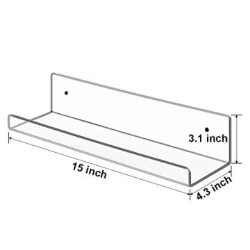 Dezzer Acrylic Floating Shelves, 6 Pack 15" Invisible Shelf Wall Ledge Bookshelf Bedroom Bathroom Kitchen Shelves Book Toys Funko Pop Figures Display Shelves, Clear