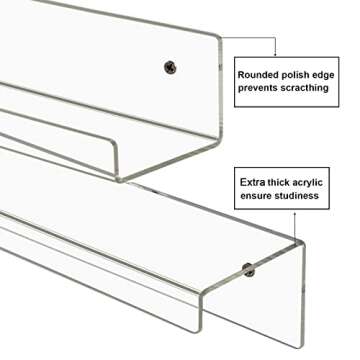 Dezzer Acrylic Floating Shelves, 6 Pack 15" Invisible Shelf Wall Ledge Bookshelf Bedroom Bathroom Kitchen Shelves Book Toys Funko Pop Figures Display Shelves, Clear