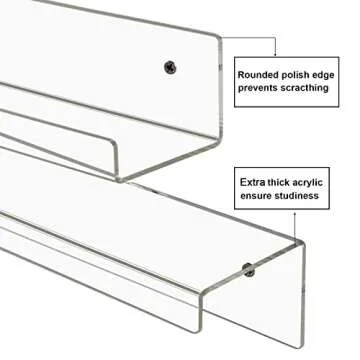 Dezzer Acrylic Floating Shelves, 6 Pack 15" Invisible Shelf Wall Ledge Bookshelf Bedroom Bathroom Kitchen Shelves Book Toys Funko Pop Figures Display Shelves, Clear