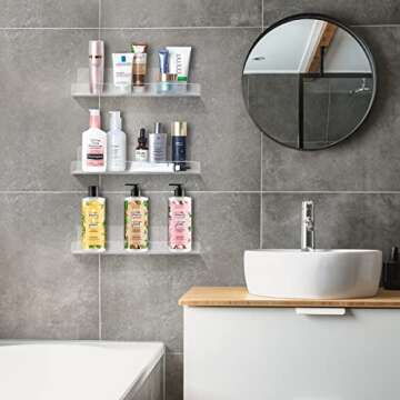 Dezzer Acrylic Floating Shelves, 6 Pack 15" Invisible Shelf Wall Ledge Bookshelf Bedroom Bathroom Kitchen Shelves Book Toys Funko Pop Figures Display Shelves, Clear