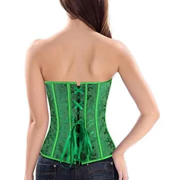 Kimring Women's Vintage Palace Jacquard Sweetheart Body Shaper Strapless Overbust Corset Green Medium