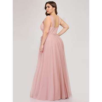 Ever-Pretty Plus Size V-Neck Tulle Wedding Guest Dress