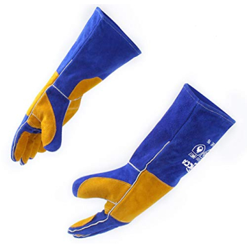 RAPICCA Welding Gloves Fire Heat Resistant Blue 16IN 932℉ - Fireproof Leather For Stick Mig Flux-C...