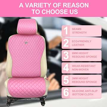 Tallew 14 Pcs Pink Car Accessories Set Leather Diamond Seat Cover Steering Wheel Cover with Center Console Pad Cup Holders Gear Protection for Women Car Interior Decor(Front Set)
