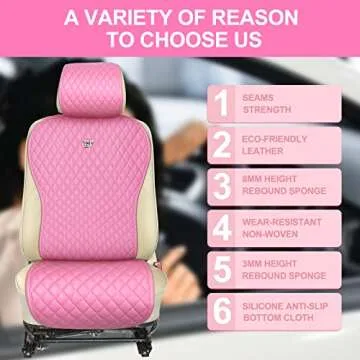 Tallew 14 Pcs Pink Car Accessories Set Leather Diamond Seat Cover Steering Wheel Cover with Center Console Pad Cup Holders Gear Protection for Women Car Interior Decor(Front Set)