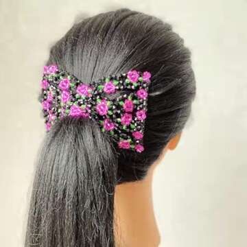 Lovef Flower Multifunction Easy Magic Hair Comb Stretchy Beaded Hair Comb in Small Beads Hairpin Plate Hair (White)