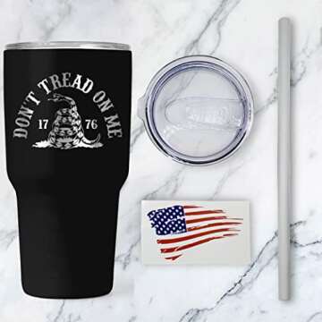Gadsden Flag Don't Tread on Me 30oz Patriotic Tumbler - American Flag Tumbler Travel Mug - Patriotic...