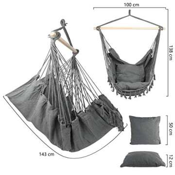 E EVERKING Hammock Chair, Hanging Rope Swing Seat for Indoor Outdoor, Soft Durable Cotton Canvas, 2 ...