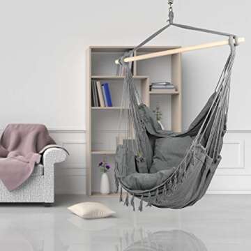 E EVERKING Hammock Chair with Cushions for Indoor Outdoor Comfort