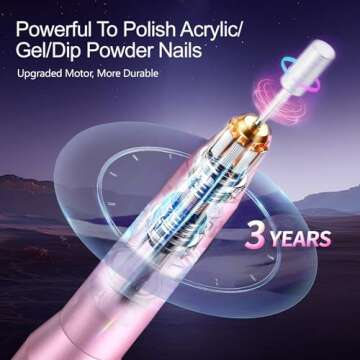 Melodly Electric Nail Drill, Professional Acrylic Nail Drill Machine for Gel, Acrylic Nails, Portabl...