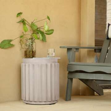 Afterglow Terrafab Outdoor Round Side Table, Decorative Garden Stool for Home