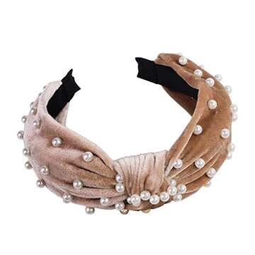 Headbands for Women Pearl Headbands - 1PCS Twisted Faux Pearl Velvet Headband Elegant Bling Hair Cli...