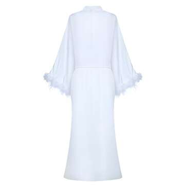 EverLove Silk Robes For Women Satin Kimono Bridal Robe with Ostrich Feather Long Bathrobe Bridesmaid...