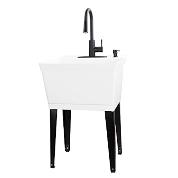 Utility Sink Laundry Tub with High Arc Faucet by VETTA - Durable Free Standing Tub for Home, Garage,...
