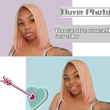 LBE Human Hair Lace Front Wigs for Women, Pre-plucked & Bleached Knots Natural Hairline with Baby Hair, 4T613 Blonde Ombre Short Bob Wigs (4T613, 10inches)