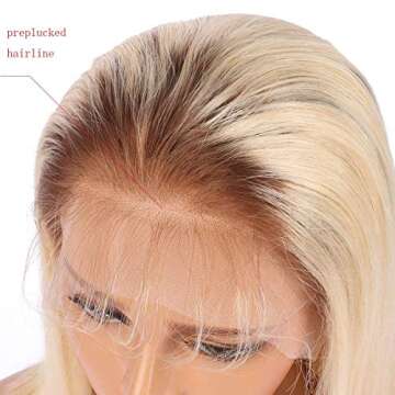 LBE Human Hair Lace Front Wigs for Women, Pre-plucked & Bleached Knots Natural Hairline with Baby Hair, 4T613 Blonde Ombre Short Bob Wigs (4T613, 10inches)