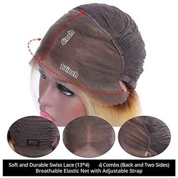 LBE Human Hair Lace Front Wigs for Women, Pre-plucked & Bleached Knots Natural Hairline with Baby Hair, 4T613 Blonde Ombre Short Bob Wigs (4T613, 10inches)
