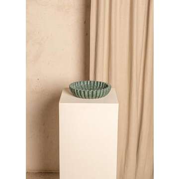 LE HOME DECOR Large Green Marble Fluted Bowl - Scalloped & Frilled Edges Decorative Bowl