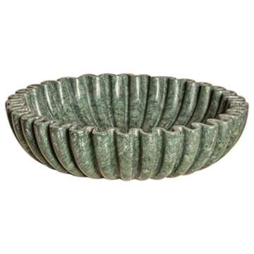 LE HOME DECOR Large Green Marble Fluted Bowl - Scalloped & Frilled Edges Decorative Bowl