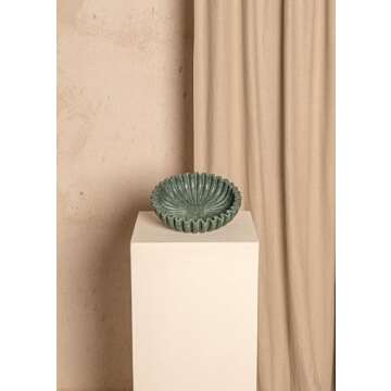 LE HOME DECOR Large Green Marble Fluted Bowl - Scalloped & Frilled Edges Decorative Bowl