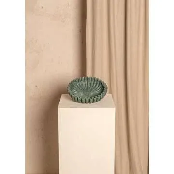 LE HOME DECOR Large Green Marble Fluted Bowl - Scalloped & Frilled Edges Decorative Bowl